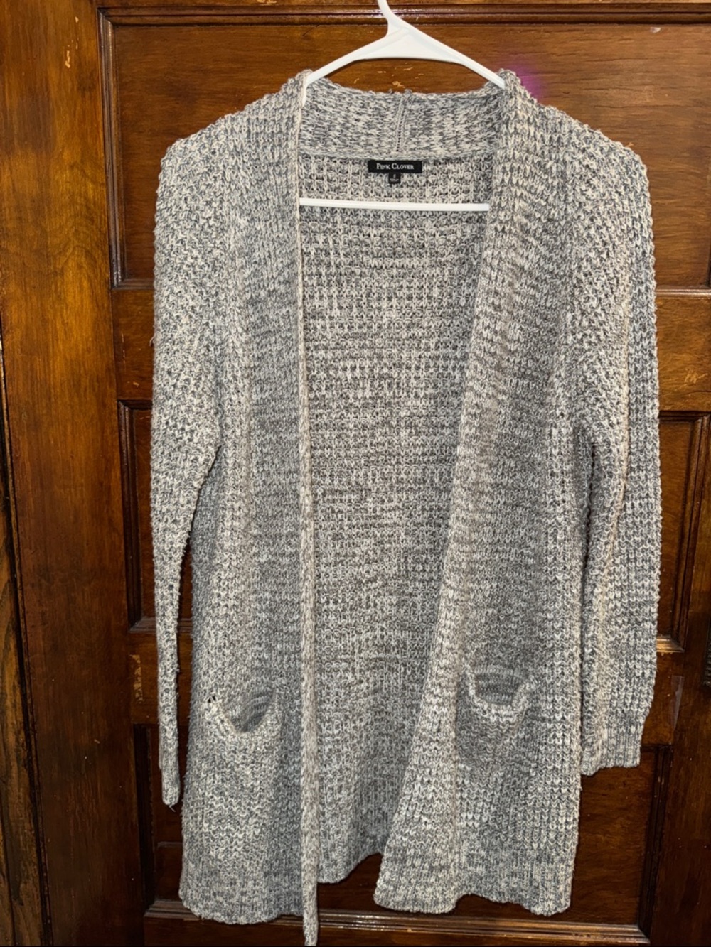 Pink Clover Heather Gray Open-Front Knit Cardigan